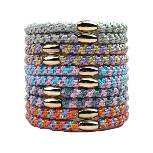10 Stück Haargummis Damen Mädchen Mehrfarbiger Geflochtene Haarbänder Boho Pferdeschwanzhalter mit Perlen Elastisch Zopfgummi Scrunchies Stylischer Haarschmuck Armband für dick lockig Haare von SMTCM