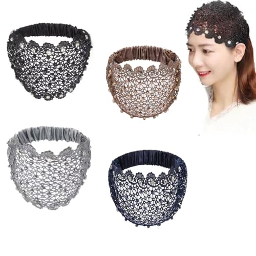 2 Pcs Damen Mesh Spitze Haarbänd Blume Hohle Perle Stirnband Glitzer Strass Headwrap Netz Breiter Haarreifen Elastisches Kopfbedeckungen Boho Häkel Stirnbander Retro Haarschmuck für Mädchen von SMTCM