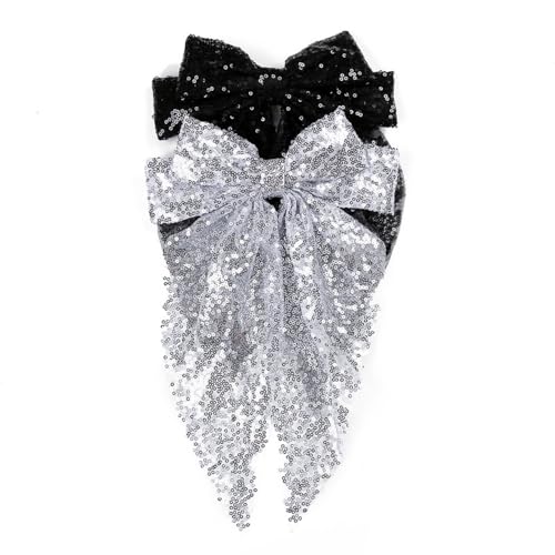 2 Pcs Haarspangen mit großer Schleife Pailletten Weihnachten Haarschleifen Glitzer Brautschleife Haarnadeln Haarklammern Haarclips Bowknot Haarschmuck Bling Pferdeschwanzschleife Damen Mädchen von SMTCM