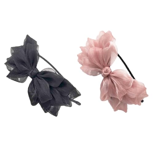 2 Stück Damen Haarreif mit große Schleife Organza Stirnband Haarband Kopfband Tüll Spitze Schleifen Haarschmuck Breiter Mesh Bowknot Haarreifen Hochzeit Haarkranz Kopfschmuck für Mädchen Lolita von SMTCM