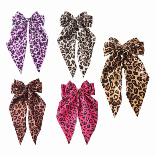 2 Stück Haarschleife Damen Leoparden Haarspange mit Großer Schleife Satin Schleife mit langen Bändern Haarschmuck Tierdruck Bowknot Haarclips Haarklammern Groß Stoff Pferdeschwanzschleife von SMTCM