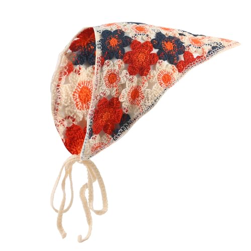 2 Stück Häkel Bandana Damen Gestrickt Stirnbänd Dreieck Kopftücher Turban Blume Haarschal Boho Haarband Haarreifen Handgemachte Haarschmuck Dreieckstuch Floral Hair Headwrap für Mädchen Frauen von SMTCM