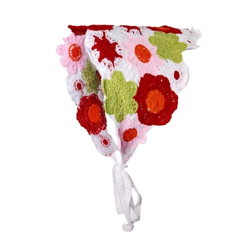 2 Stück Häkel Bandana Damen Gestrickt Stirnbänd Dreieck Kopftücher Turban Blume Haarschal Boho Haarband Haarreifen Handgemachte Haarschmuck Dreieckstuch Floral Hair Headwrap für Mädchen Frauen von SMTCM