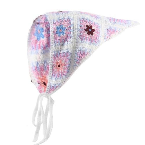 2 Stück Häkel Bandana Damen Gestrickt Stirnbänd Dreieck Kopftücher Turban Blume Haarschal Boho Haarband Haarreifen Handgemachte Haarschmuck Dreieckstuch Floral Hair Headwrap für Mädchen Frauen von SMTCM