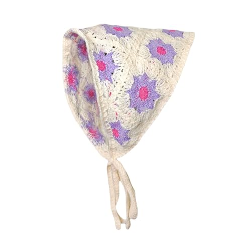 2 Stück Häkel Bandana Damen Gestrickt Stirnbänd Dreieck Kopftücher Turban Blume Haarschal Boho Haarband Haarreifen Handgemachte Haarschmuck Dreieckstuch Floral Hair Headwrap für Mädchen Frauen von SMTCM
