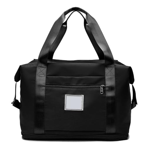21L Sporttasche Faltbare Reisetasche mit Nassfach Weekender Tasche mit Erweiterbarem Doppellagige Trainingstasche Wasserdicht Gym Travel Bag Oxford Stoff Handgepäck Tasche Damen Herren Schwarz von SMTCM