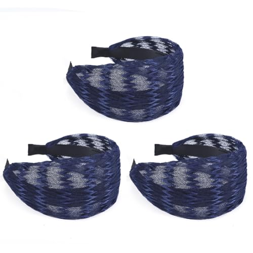3 Pcs Damen Breiter Haarreif Spitze Welle Muste Haarbänd Breitseite Haarreifen mit Zähnen Rutschfestes Haarschmuck Haarkranz Vintage Kopfband mit Plissierter Spitzenhaarbänd Haarreifen Mädchen von SMTCM