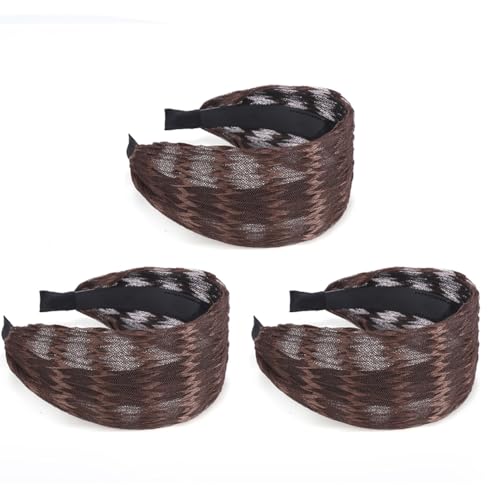 3 Pcs Damen Breiter Haarreif Spitze Welle Muste Haarbänd Breitseite Haarreifen mit Zähnen Rutschfestes Haarschmuck Haarkranz Vintage Kopfband mit Plissierter Spitzenhaarbänd Haarreifen Mädchen von SMTCM