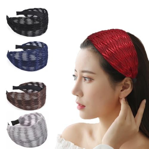 3 Pcs Damen Breiter Haarreif Spitze Welle Muste Haarbänd Breitseite Haarreifen mit Zähnen Rutschfestes Haarschmuck Haarkranz Vintage Kopfband mit Plissierter Spitzenhaarbänd Haarreifen Mädchen von SMTCM