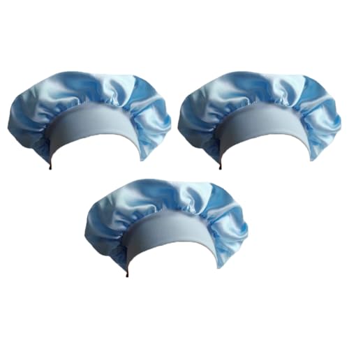 3PCS Schlafmütze Satin Haarhaube Bonnet Silk Schlafhaube Elastisch Schlafkappe Seidenhaube zum Schlafen Nachtmütze mit Breitem Gummiband Wickelmützen Duschmütze Cap für Damen Mädchen Haarschutz von SMTCM
