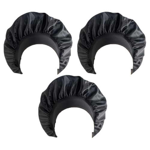 3PCS Schlafmütze Satin Haarhaube Bonnet Silk Schlafhaube Elastisch Schlafkappe Seidenhaube zum Schlafen Nachtmütze mit Breitem Gummiband Wickelmützen Duschmütze Cap für Damen Mädchen Haarschutz von SMTCM