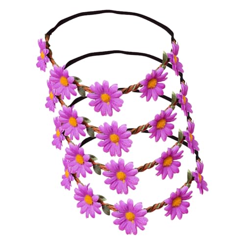4 Pcs Stirnband Blumen Kinder Blumenkrone Gänseblümchen Haarband Brautkranz Boho Elastische Blumenkranz Feen Kopfschmuck Mädchen Haarkranz Girland Blüten Haarreif für Hochzeit Strand Party von SMTCM
