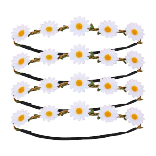 4 Pcs Stirnband Blumen Kinder Blumenkrone Gänseblümchen Haarband Brautkranz Boho Elastische Blumenkranz Feen Kopfschmuck Mädchen Haarkranz Girland Blüten Haarreif für Hochzeit Strand Party von SMTCM