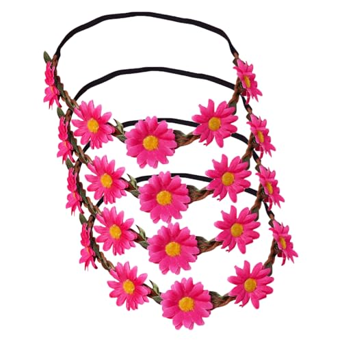 4 Pcs Stirnband Blumen Kinder Blumenkrone Gänseblümchen Haarband Brautkranz Boho Elastische Blumenkranz Feen Kopfschmuck Mädchen Haarkranz Girland Blüten Haarreif für Hochzeit Strand Party von SMTCM