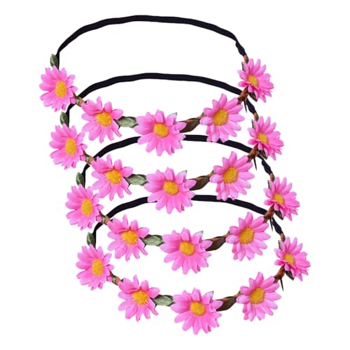4 Pcs Stirnband Blumen Kinder Blumenkrone Gänseblümchen Haarband Brautkranz Boho Elastische Blumenkranz Feen Kopfschmuck Mädchen Haarkranz Girland Blüten Haarreif für Hochzeit Strand Party von SMTCM
