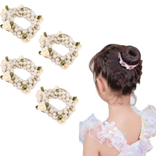 4 Stück Damen Scrunchies Perlen Haargummi mit Rosen Pferdeschwanzhalter Mädchen Blumen Perle Haarbänder Haarseil Elastisch Haargummis Beaded Hair Ties Haarschmuck Armband für dick lockig Haare von SMTCM