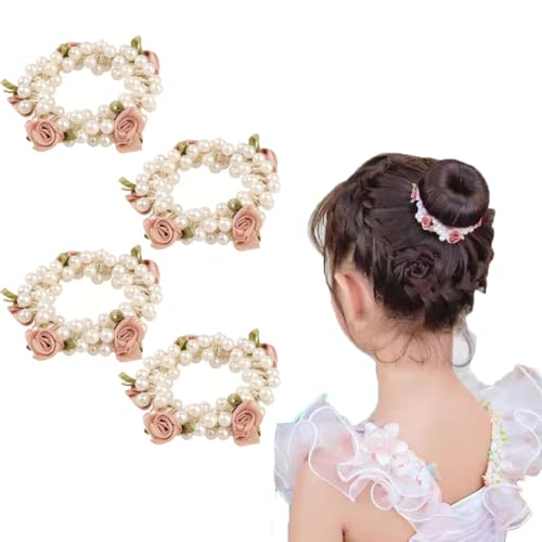 4 Stück Damen Scrunchies Perlen Haargummi mit Rosen Pferdeschwanzhalter Mädchen Blumen Perle Haarbänder Haarseil Elastisch Haargummis Beaded Hair Ties Haarschmuck Armband für dick lockig Haare von SMTCM
