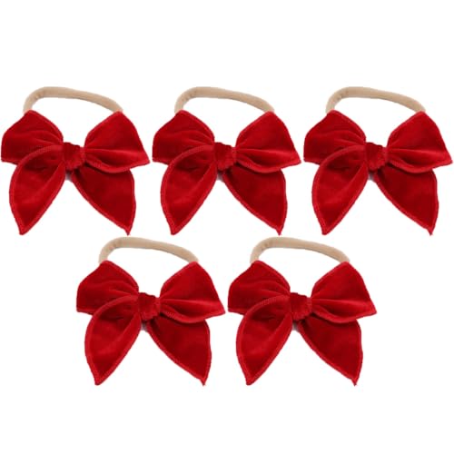 5 Stück Baby Stirnbänder Samt Haarband Kinder Schleifen Babyschmuck Haarschleife Mädchen Headband Neugeborene Headwrap Haargummi mit Schleife Haarschmuck für Kleinkind Geburtstag Weihnachten von SMTCM