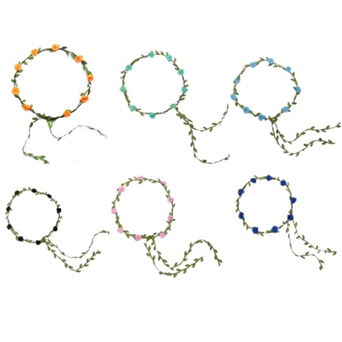 6 Pcs Stirnband Blumen Damen Haare Blumenkranz Rosen Blumenkrone Boho Floral Haarband Blumengirlande Kopfschmuck mit Blättern Künstliche Greenery Krone Braut Haarreif für Hochzeit Strand Party von SMTCM