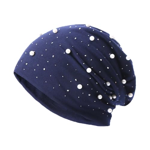 Beanie Damen Mütze mit Perlen und Strass Nieten Glitzer Wintermütze Baumwolle Kappen Perle Chemo Hut Dehnbar Slouch Longbeanie Herbstrhut Warme Head Wrap Stoffmütze für Frauen Mädchen Outdoor von SMTCM