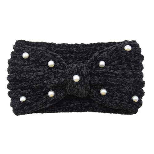 Damen Strick Stirnband mit Perlen Winter Haarbänder Twist Knoten Gestrickte Sporthaarband Elastische Kopfband Häkel Ohrenwärmer Warme Haarreifen Gehäkelt Haarschmuck für Mädchen Geschenke von SMTCM