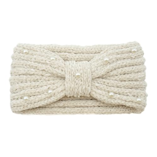 Damen Strick Stirnband mit Perlen Winter Haarbänder Twist Knoten Gestrickte Sporthaarband Elastische Kopfband Häkel Ohrenwärmer Warme Haarreifen Gehäkelt Haarschmuck für Mädchen Geschenke von SMTCM