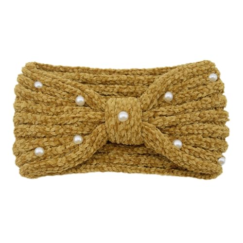 Damen Strick Stirnband mit Perlen Winter Haarbänder Twist Knoten Gestrickte Sporthaarband Elastische Kopfband Häkel Ohrenwärmer Warme Haarreifen Gehäkelt Haarschmuck für Mädchen Geschenke von SMTCM