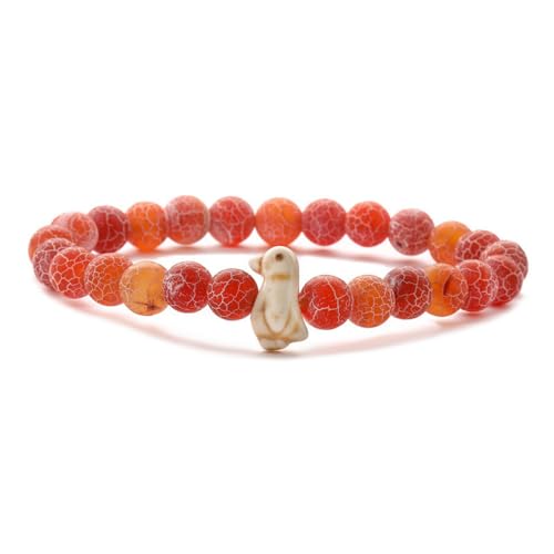 8mm Rotes Verwittertes Stretch Armband Cartoon Kleiner Pinguin Anhänger Perlen ArmbandModischer Armreif für Männer und Frauen Naturstein Perlen Tiermotiv Glücksarmband von SMTSEC