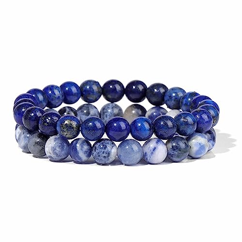 Boho Armbänder,Natürliches Lapislazuli Stein Armband Set 8 Mm Blaue Sodalith Perlen Armreif Mehrschichtiges Perlenarmband Verstellbares Yoga Armband für Damen und Herren Geschenk von SMTSEC