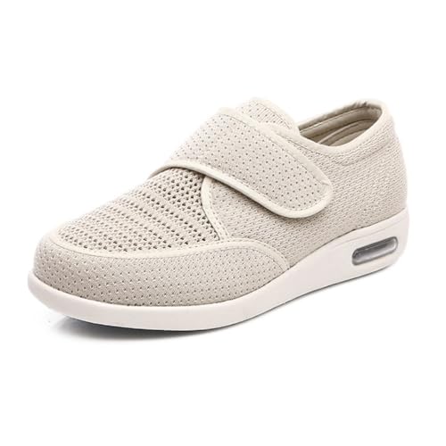 Diabetiker Schuhe Damen Extra Breit Hallux Valgus Schuhe Therapieschuhe Gesundheitsschuhe Unisex Senioren Schuhe Mit Klettverschluss Orthopädische Diabetiker Hausschuhe Präventivschuhe,Beige-39 EU von SMTSEC
