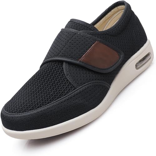 Diabetiker Schuhe Herren Extra Breit Hallux Valgus Schuhe Therapieschuhe Gesundheitsschuhe Damen Senioren Schuhe Mit Klettverschluss Orthopädische Diabetiker Hausschuhe Präventivschuhe,Black/A-51 EU von SMTSEC