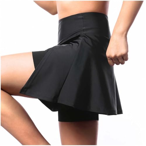 Hosenrock Damen Kurz 2 In 1 Mit 5D Sitzpolster Fahrradrock Damen Gepolstert Mit Innenhose Reflektierend Radlerhose Atmungsaktiv Radhose MTB Hose Stoßfest Sport Rock Skort Fahrradhose,Black-XXL von SMTSEC