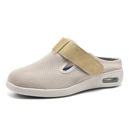 Orthopädische Diabetiker Hausschuhe Mit Klettverschluss Extra Breite Diabetiker Schuhe Herren Extra Weit Verbandschuhe Damen Bequem Clogs rutschfeste Pantoletten Leicht Gartenschuhe,Beige-48 EU von SMTSEC