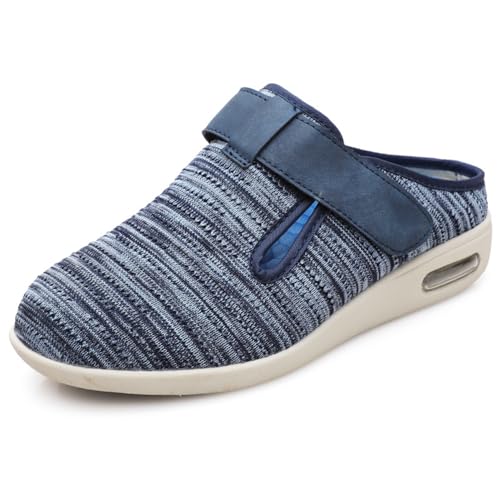Orthopädische Diabetiker Hausschuhe Mit Klettverschluss Extra Breite Diabetiker Schuhe Herren Extra Weit Verbandschuhe Damen Bequem Clogs rutschfeste Pantoletten Leicht Gartenschuhe,Blue/B-41 EU von SMTSEC