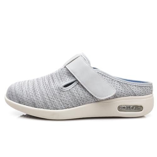Orthopädische Diabetiker Hausschuhe Mit Klettverschluss Extra Breite Diabetiker Schuhe Herren Extra Weit Verbandschuhe Damen Bequem Clogs rutschfeste Pantoletten Leicht Gartenschuhe,Gray/C-45 EU von SMTSEC