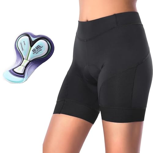 SMTSEC Damen Radunterhose Gepolster 5D Gel, Stoßfest Unterhose Mit Sitzpolster Atmungsaktive Schnelltrocknend Fahrradunterhose Kurz Fahrradhose Radlerhose MTB Hose Fahrradunterwäsche,Black-M von SMTSEC