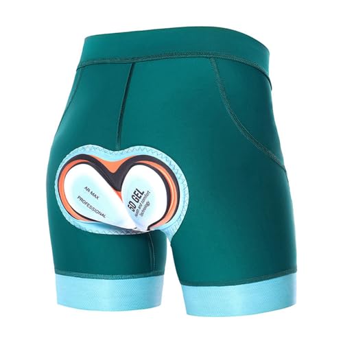SMTSEC Damen Radunterhose Gepolster 5D Gel, Stoßfest Unterhose Mit Sitzpolster Atmungsaktive Schnelltrocknend Fahrradunterhose Kurz Fahrradhose Radlerhose MTB Hose Fahrradunterwäsche,Green-L von SMTSEC