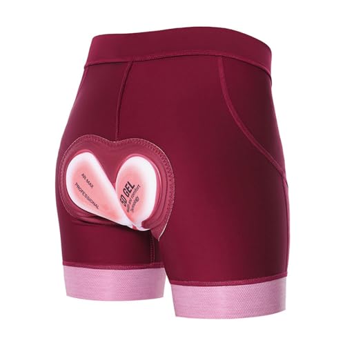 SMTSEC Damen Radunterhose Gepolster 5D Gel, Stoßfest Unterhose Mit Sitzpolster Atmungsaktive Schnelltrocknend Fahrradunterhose Kurz Fahrradhose Radlerhose MTB Hose Fahrradunterwäsche,Red-L von SMTSEC