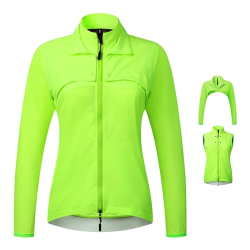 SMTSEC Fahrradjacke Damen Wasserdicht Atmungsaktiv 2 In 1 Fahrradweste Mit Abnehmbaren Ärmeln UV-Schutz Laufjacke Fahrrad Regenjacke Reflektierende Winddicht Radjacke Radsport Jacke,Green-L von SMTSEC