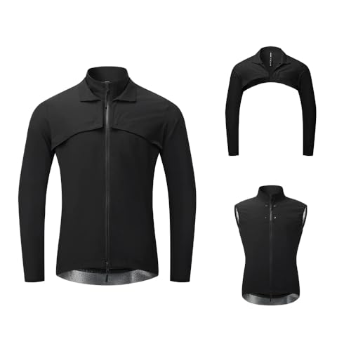 SMTSEC Fahrradjacke Herren Wasserdicht Atmungsaktiv 2 In 1 Fahrradweste Mit Abnehmbaren Ärmeln UV-Schutz Laufjacke Fahrrad Regenjacke Reflektierende Winddicht Radjacke Radsport Jacke,Black-L von SMTSEC