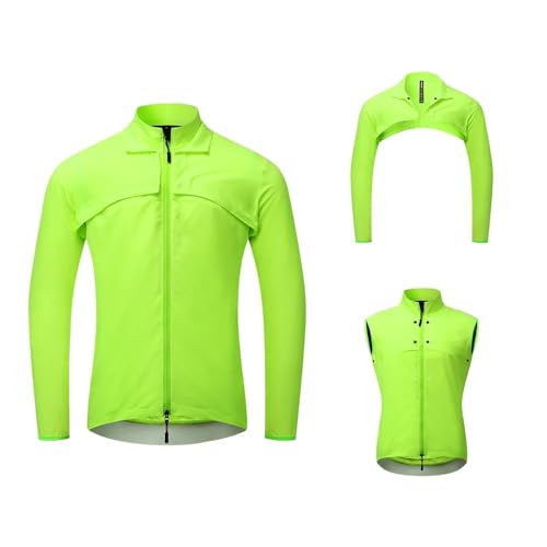 SMTSEC Fahrradjacke Herren Wasserdicht Atmungsaktiv 2 In 1 Fahrradweste Mit Abnehmbaren Ärmeln UV-Schutz Laufjacke Fahrrad Regenjacke Reflektierende Winddicht Radjacke Radsport Jacke,Green-3XL von SMTSEC