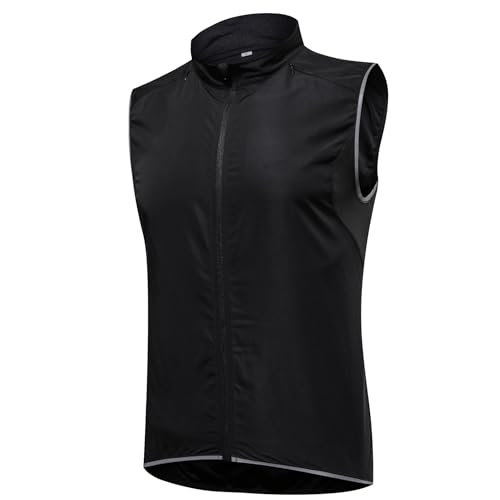 SMTSEC Fahrradweste Herren Damen Reflektierend Winddicht Windstopper Laufweste Wasserdicht Atmungsaktiv MTB Warnweste Fahrrad Ärmellose Weste Jacke Radweste Leicht Softshellweste Sportweste,Black-5XL von SMTSEC