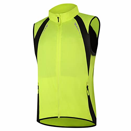 SMTSEC Fahrradweste Herren Damen Reflektierend Winddicht Windstopper Laufweste Wasserdicht Atmungsaktiv MTB Warnweste Fahrrad Ärmellose Weste Jacke Radweste Leicht Softshellweste Sportweste,Green-L von SMTSEC