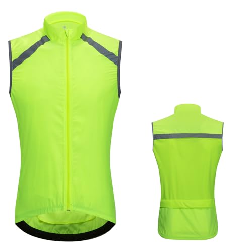 SMTSEC Fahrradweste Herren Damen Reflektierend Winddicht Windstopper Laufweste Wasserdicht Atmungsaktiv MTB Warnweste Fahrrad Ärmellose Weste Jacke Radweste Leicht Softshellweste Sportweste,Green-XL von SMTSEC