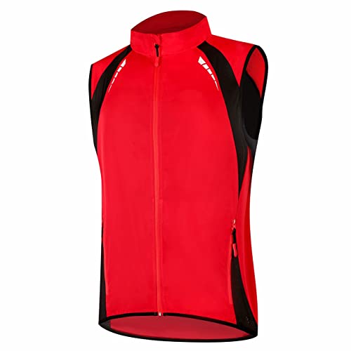 SMTSEC Fahrradweste Herren Damen Reflektierend Winddicht Windstopper Laufweste Wasserdicht Atmungsaktiv MTB Warnweste Fahrrad Ärmellose Weste Jacke Radweste Leicht Softshellweste Sportweste,Red-XL von SMTSEC