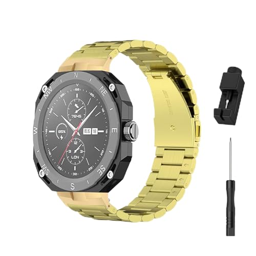 SMYAOSI Armbänder Metal Kompatibel mit Huawei Watch Cyber Ersatzarmbänder, Männer Frauen Edelstahl Uhrenarmband für Huawei Watch Cyber Armband (Gold) von SMYAOSI