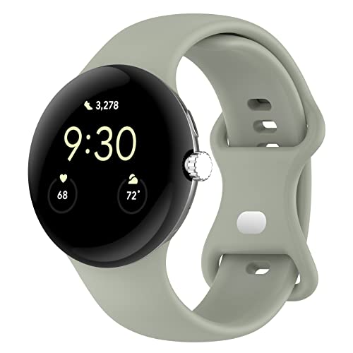 SMYAOSI Armbänder Silikon für Google Pixel Watch/Google Pixel Watch 2 Smartwatch, Verstellbares Armband für Damen und Herren, Sportband Ersatzarmband für Google Pixel Watch 2 (Grau Grün) von SMYAOSI
