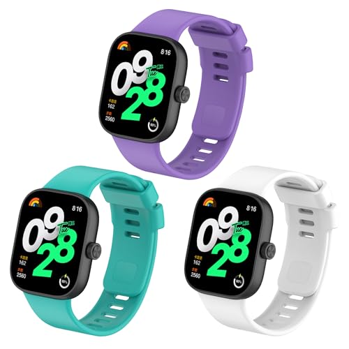 SMYAOSI Armband für Xiaomi Redmi Watch 4, Männer Frauen Armbänder, Silikon Sport Uhrenarmband Replacement Fitness Wechselarmband für Xiaomi Redmi Watch 4/Xiaomi Band 8 Pro (Lila+Grün+Weiß) von SMYAOSI