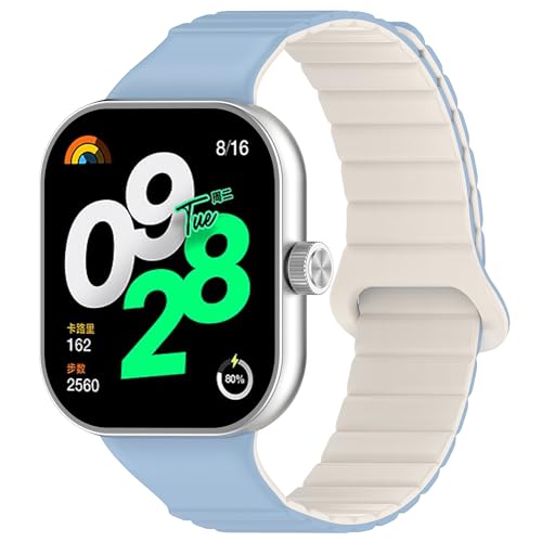 SMYAOSI Armband für Xiaomi Redmi Watch 4/Xiaomi Band 8 Pro, Männer Frauen Silikon Armbänder, Sport Magnetverschluss Armband für Xiaomi Redmi Watch 4/Xiaomi Band 8 Pro Uhrenarmband (Blau Weiß) von SMYAOSI