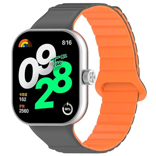 SMYAOSI Armband für Xiaomi Redmi Watch 4/Xiaomi Band 8 Pro, Männer Frauen Silikon Armbänder, Sport Magnetverschluss Armband für Xiaomi Redmi Watch 4/Xiaomi Band 8 Pro Uhrenarmband (Grau Orange) von SMYAOSI